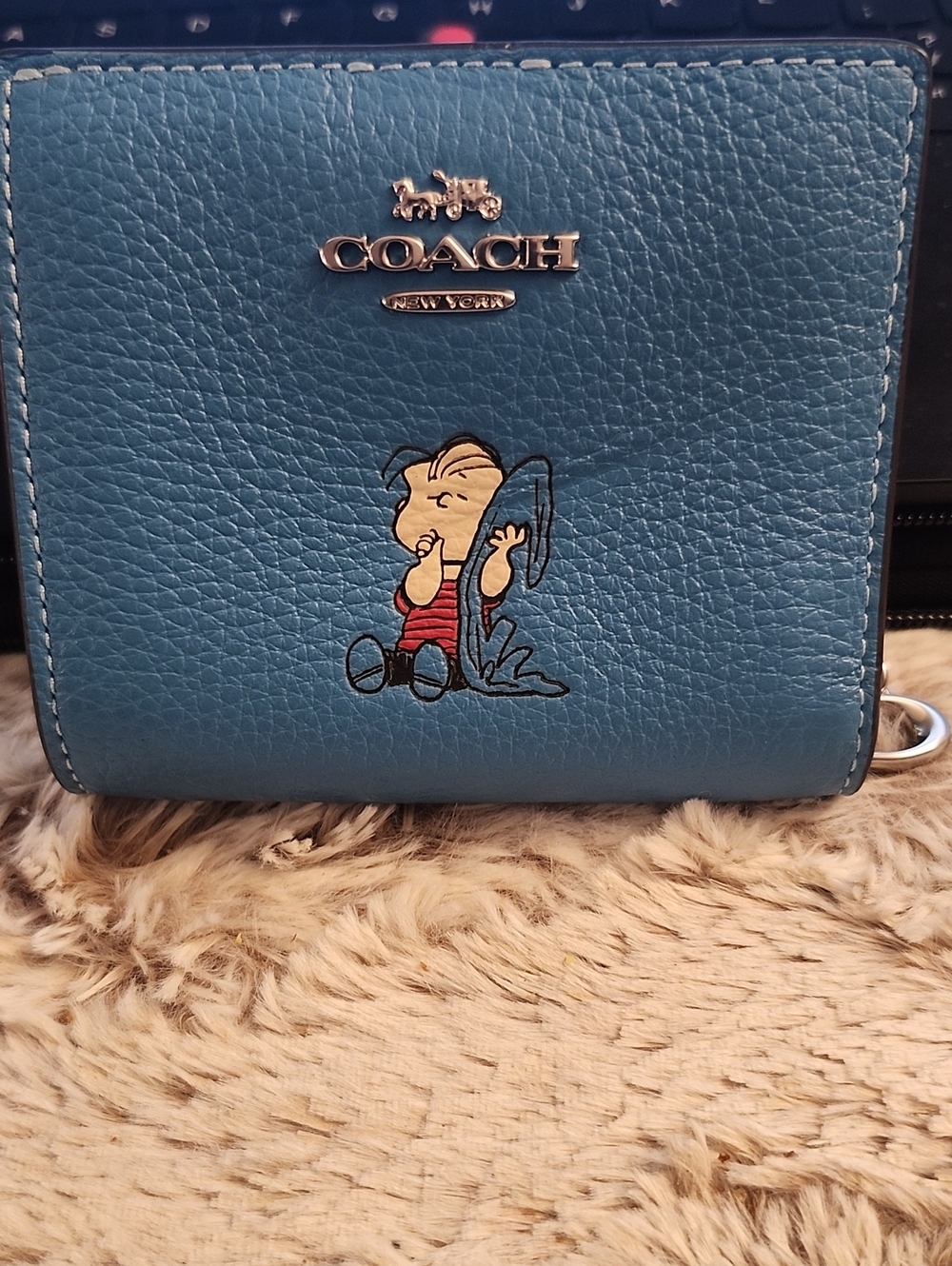 Coach X Peanuts Snap Wallet With Linus Parrot Blue With Silver Harware
